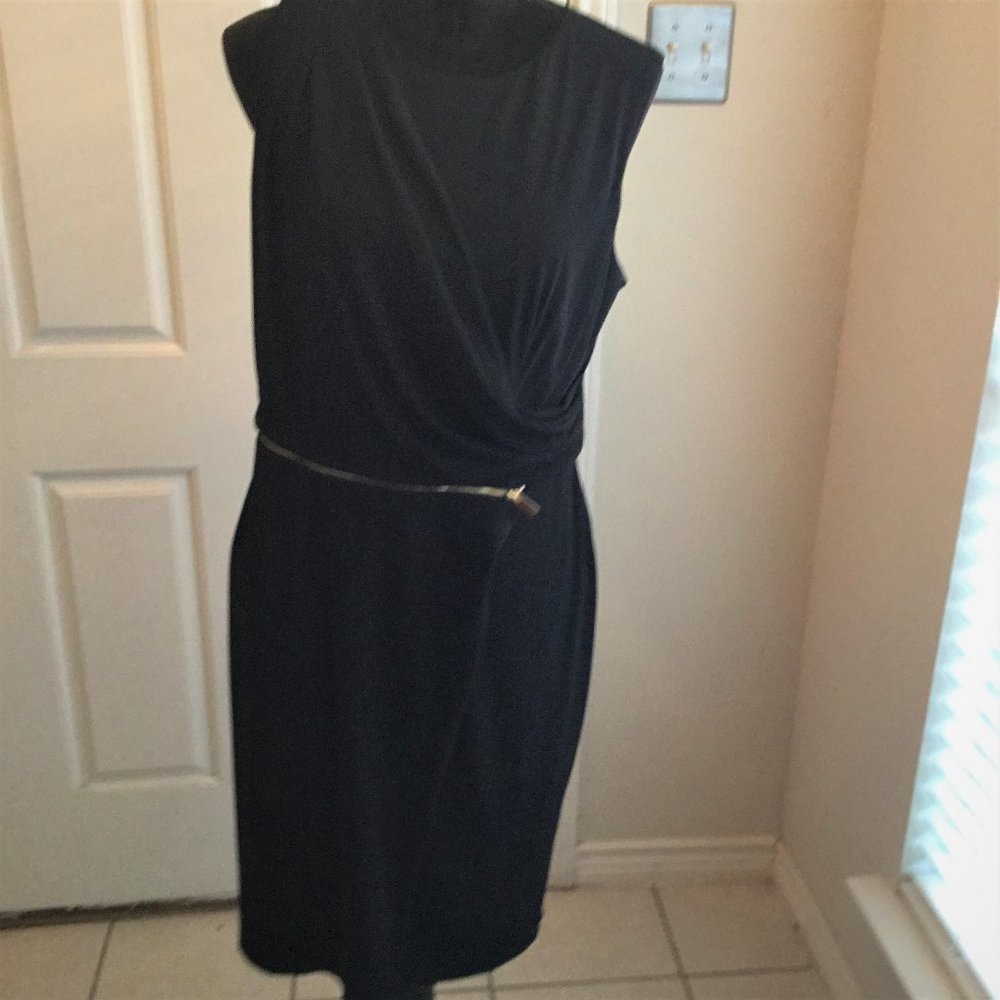 Vince Camuto Black Faux Draped Wrap Zip Dress - Picture 1 of 8